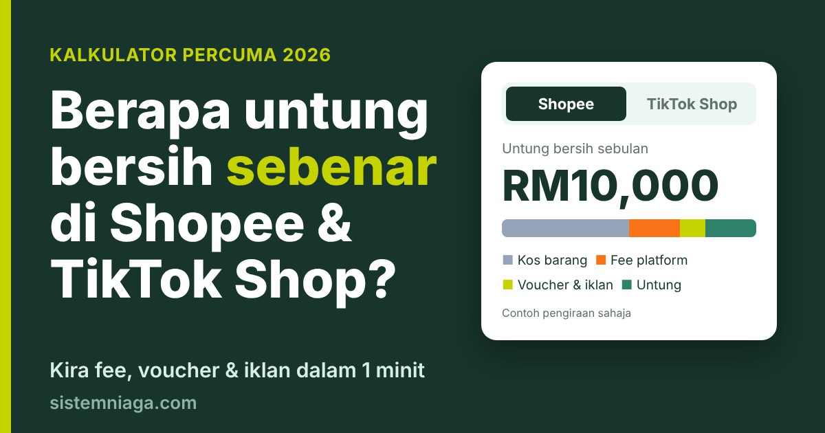 Kalkulator fee Shopee dan TikTok Shop untuk kira untung bersih peniaga Malaysia