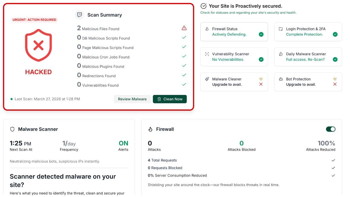 Contoh paparan security alert dan malware scan website