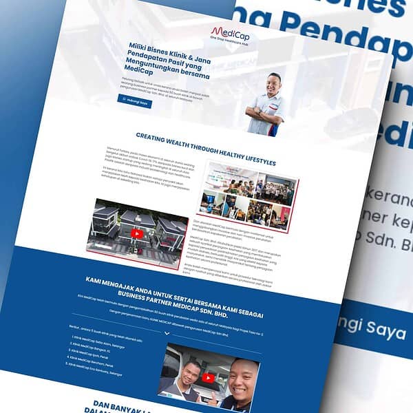 Landing page MediCap yang dibina oleh SistemNiaga
